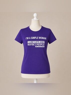 Funny Cat Lover Graphic Tee Purple “I Like Cats & Maybe 3 People” S